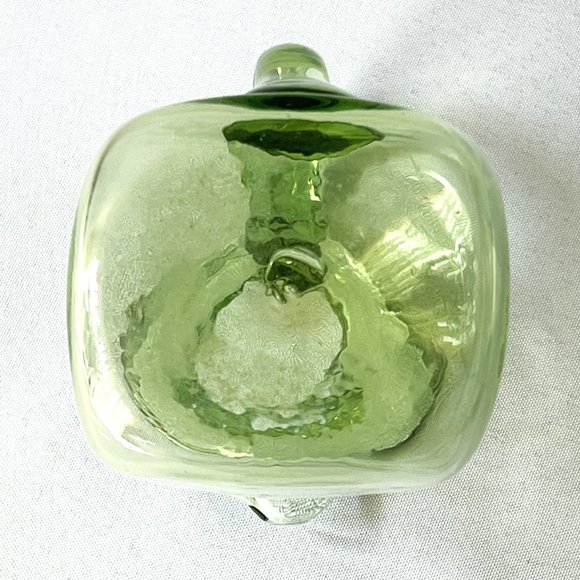 Vintage Hand-Blown Green Pitcher Short Creamer Applied Handle Art Glass Jug - Picture 7 of 8